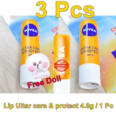 3x Nivea Lip Ultar Care & Protect 4.8 g Long-lasting Moisture SPF 30 Free!! Doll