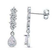 Dangle Pear Stud Earrings CZ 925 Sterling Silver 24.7mm