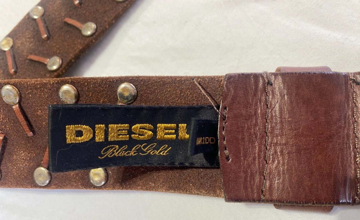 VTG Diesel Black Gold Brown Woven Cognac Leather Studs Belt VTG Diesel Black Gold Brown Woven Cognac Leather Studs Belt