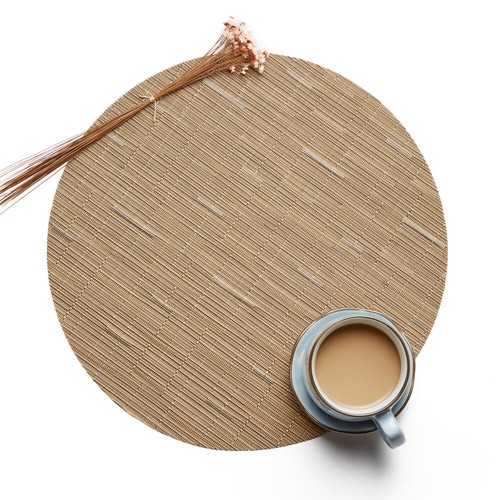 Solid Round Woven PVC Placemat Tableware Mat Bowl Cup Coaster Non-Slip Pad - Picture 4 of 16