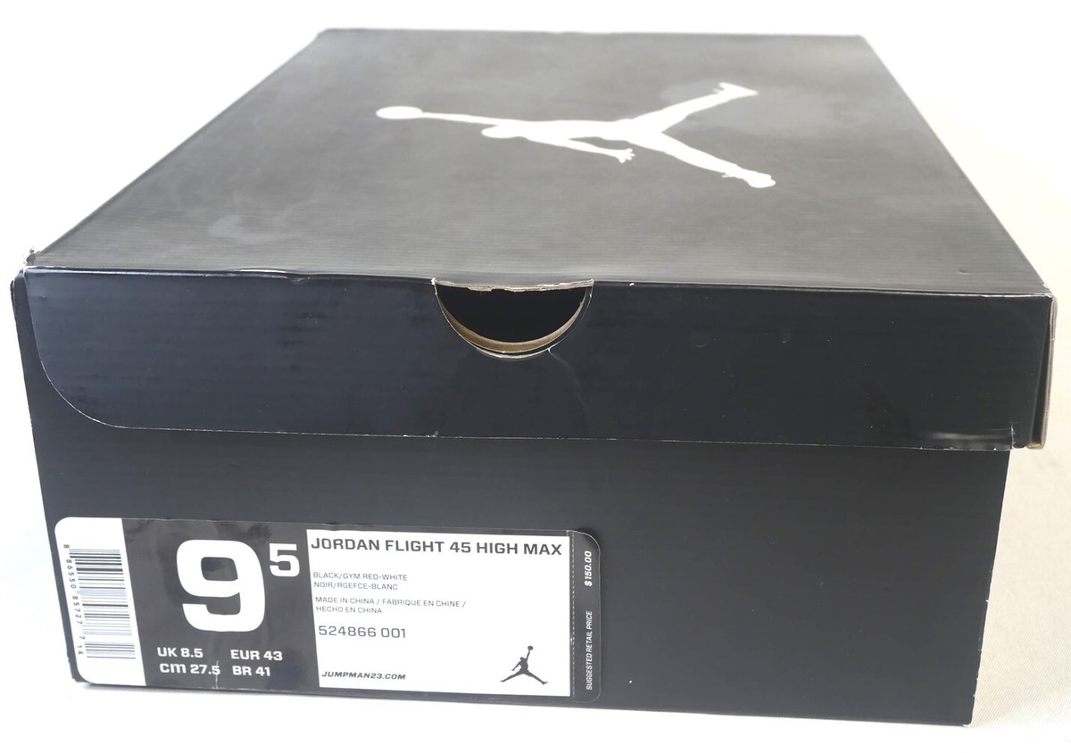 Jordan Flight 45 High Max 9.5 Black/Gym Red White Empty Shoe Box