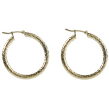 Diamond Cut Hoop Earrings, 925 Sterling Silver 3mm thick, 30mm in Diameter