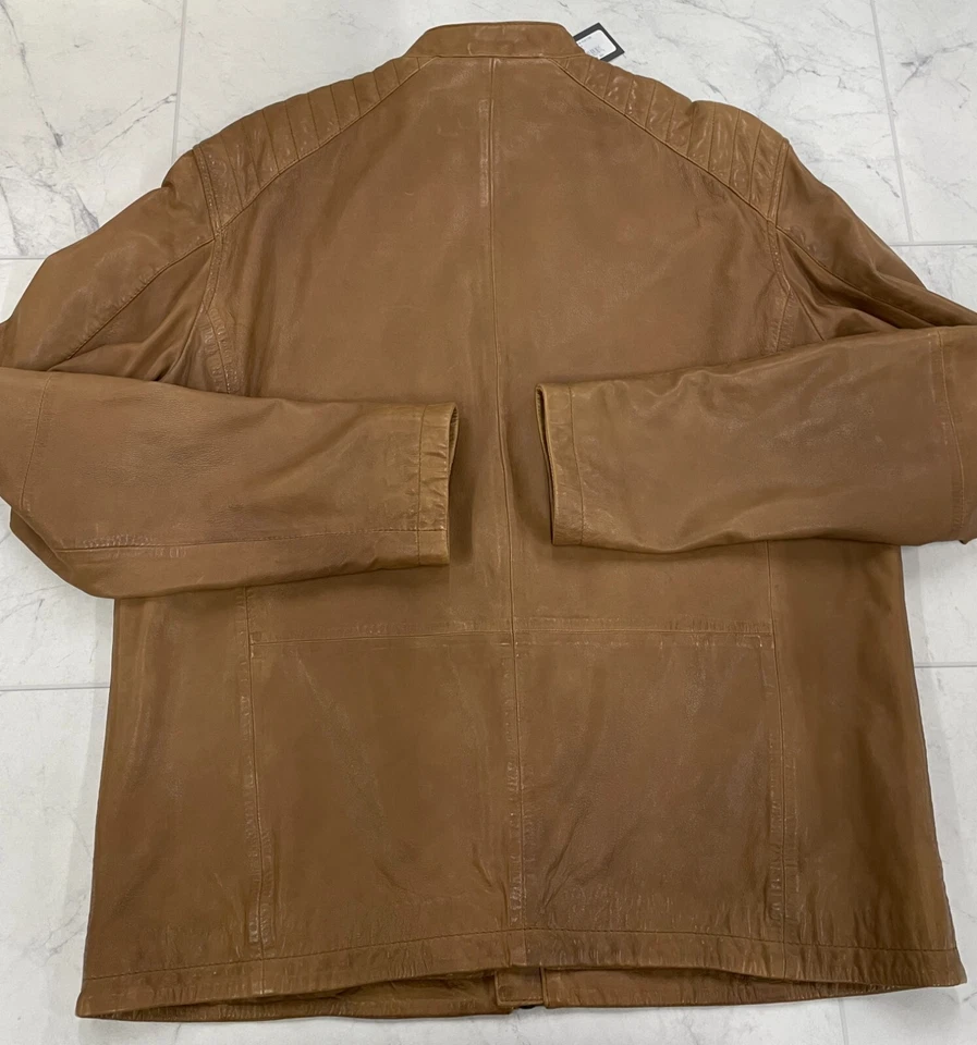 NUEVO CON ETIQUETAS $ 698 Chaqueta John Varvatos Para Hombre Kris Racer En Marrón Talla: Grande Foto 3 de 4