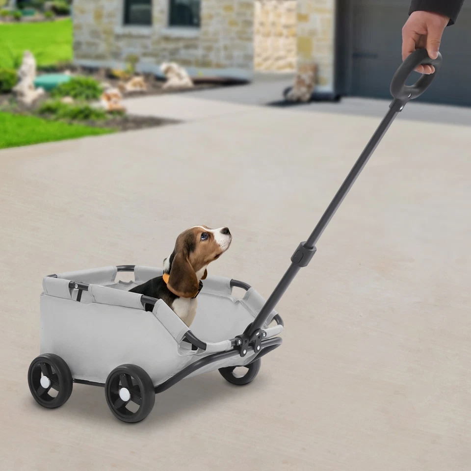 Folding Dog Stroller Grey Portable Pet Travel Carrier Cart Pull Rod Adjustable - Image 4 of 4