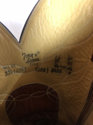 Stivali da cowboy vintage Tony Lama da uomo 5055 neri in pelle marrone etichetta taglia 8EE - Foto 8 di 9