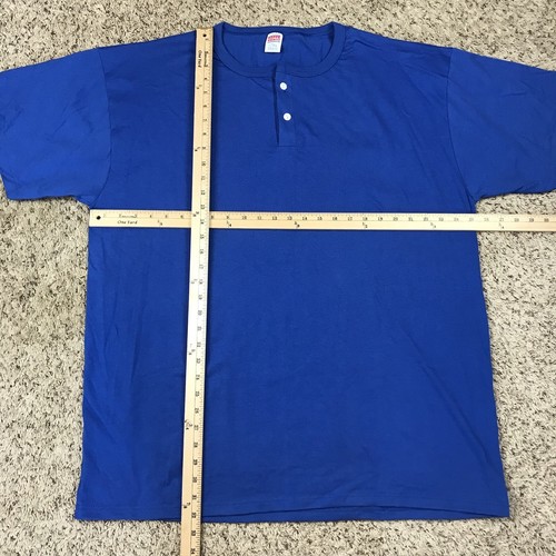 Camiseta Henley de Colección Años 90 Soffe de Punto Único Adulto 2XL Azul En Blanco Hecha en EE. UU. - Imagen 6 de 9