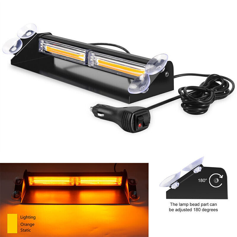 12-24V Cob Led Emergency Warning Hazard Flash Strobe Beacon Dash Light Bar Amber
