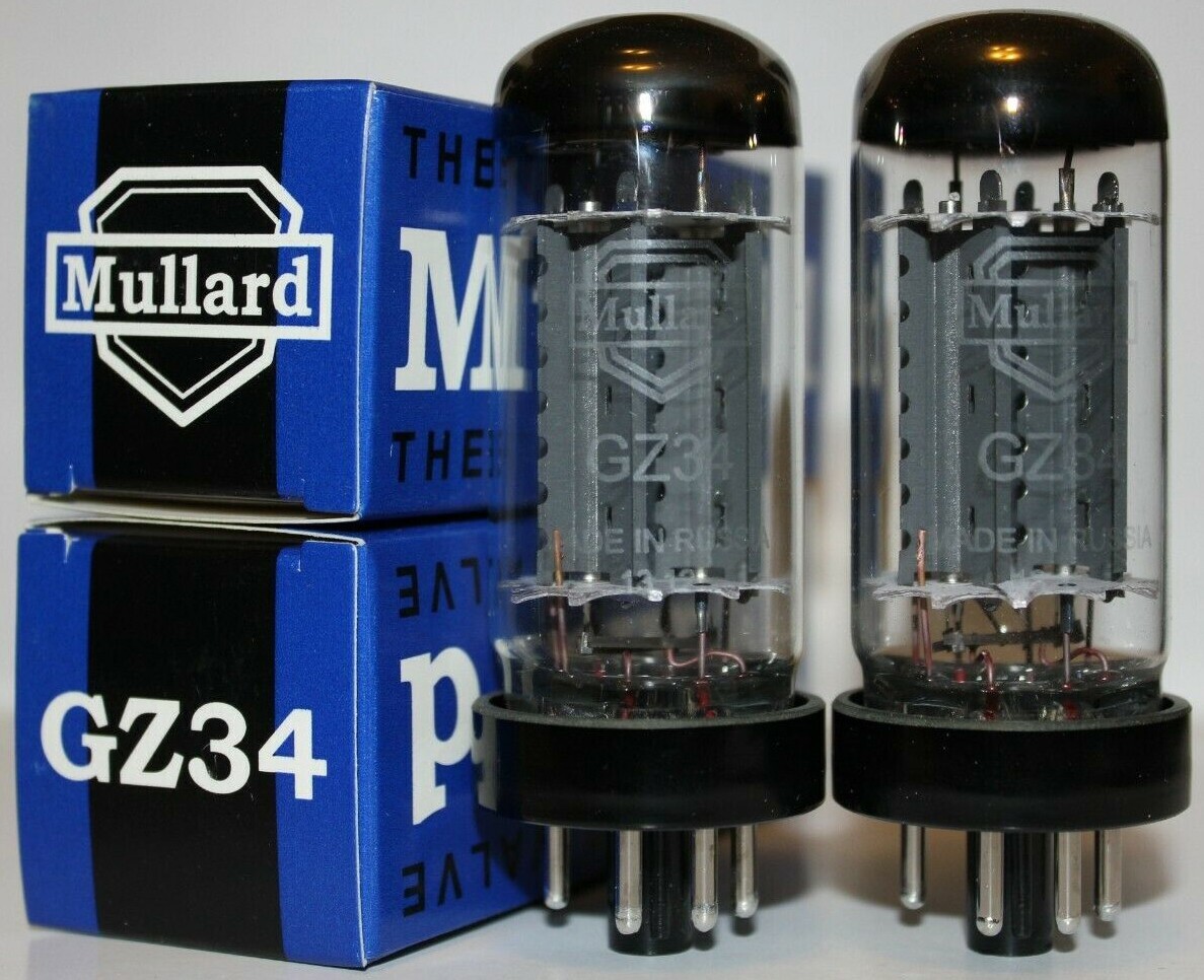 Matched Pair Mullard GZ34 / 5AR4 rectifier tubes, Brand NEW in Box