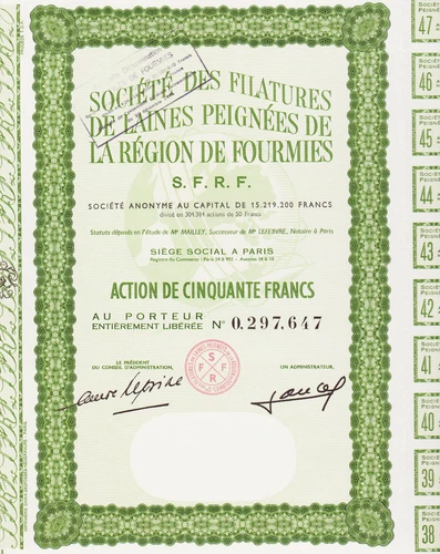 FILATURES DE WOOLES COMBEES DE LA REGION DE ANTES - ACTION 50 FRANCS - FRANCE