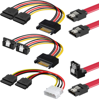 SATA Kabel Stromkabel Datenkabel SSD-HHD-Kabelsatz, Molex 4-pin auf 2x SATA 15-p