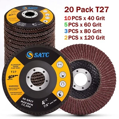 SATC 20x 4.5" Flap Grinding Wheels 4-1/2 x7/8" 40 60 80 120 Grit Grinder Sanding Disc