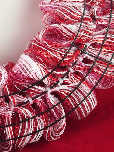 Red,White, and Pink Striped Bubble Poof Valentine Deco Mesh Wreath - Picture 6 of 7