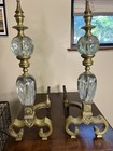 60s Hollywood Regency Fireplace Andirons Zimmerman Art Glass Paperweight Brass — photo 1