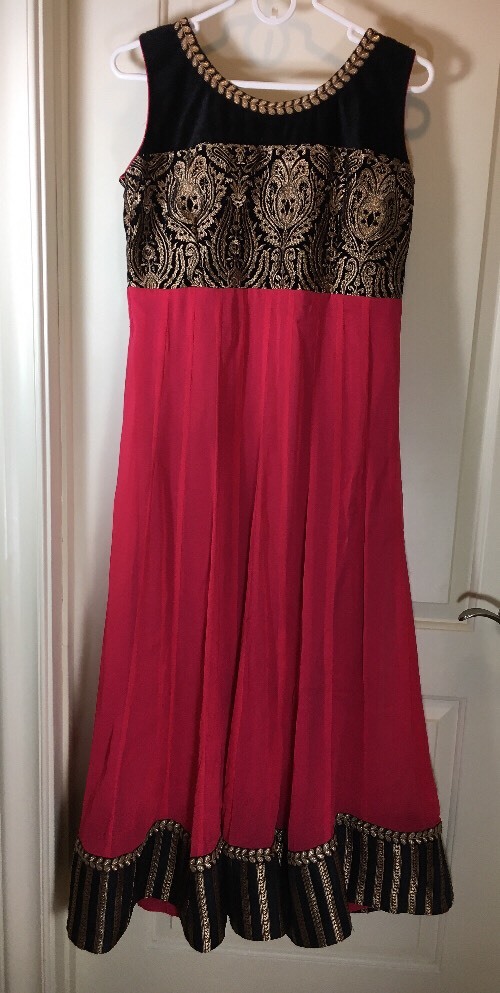 Women's Red Black Gold Indian Party Dress With Sash Size Large | eBay