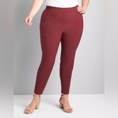New Lane Bryant On-The-Go Slim Ankle Pant Zinfandel Burgundy Size 26