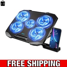 Ultra-Quiet 5-Fan Laptop Cooling Pad for 12-15.6 Inch Laptops - Ergonomic Design