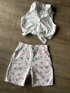 Vintage GUESS Georges Marciano Girls 12 Seashell Print Shorts Set 90s USA Rare