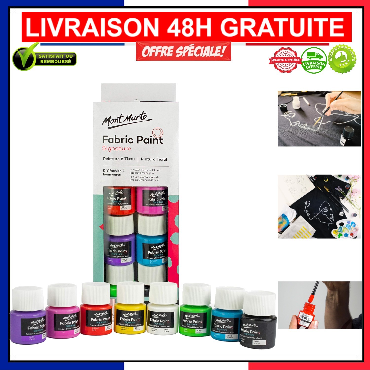 Peinture Textile Imperméable MONT MARTE Set Anti-Pluie 8 Couleurs