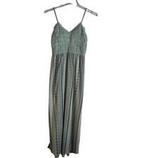Boho Dress Womens Large Green Lace Bodice Maxi Sleeveless Lined Summer