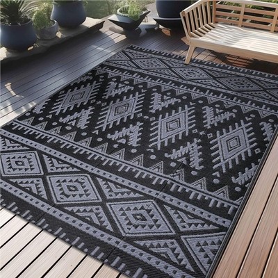 Outdoor Teppich Kunststoff 150x240cm Wetterfest UV-fest Faltbar Waschbar Balk...