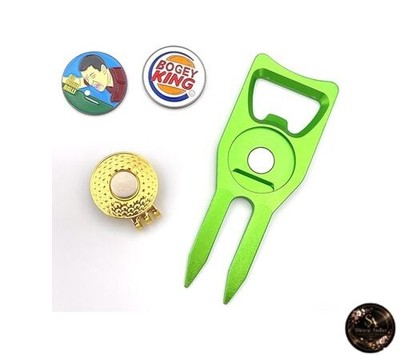 Golf Marker Set (2 pieces) Hat Clip Green Fork Magnetic Fun Burger/GO HOME