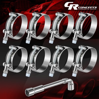 8Pcs Steel T-Bolt Clamps 2.25'' ID Sillcone Hose Turbo Intake Intercooler 62-70mm