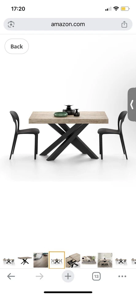 Mesa de comedor extensible italiana, roble con patas cruzadas negras Foto 3 de 4