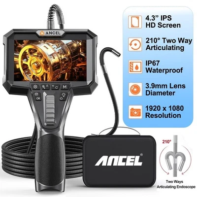 ANCEL Endoskopkamera 3.9mm Endoscope Camera 210° Endoskop Schwenkbarer 4,3" HD 1080P
