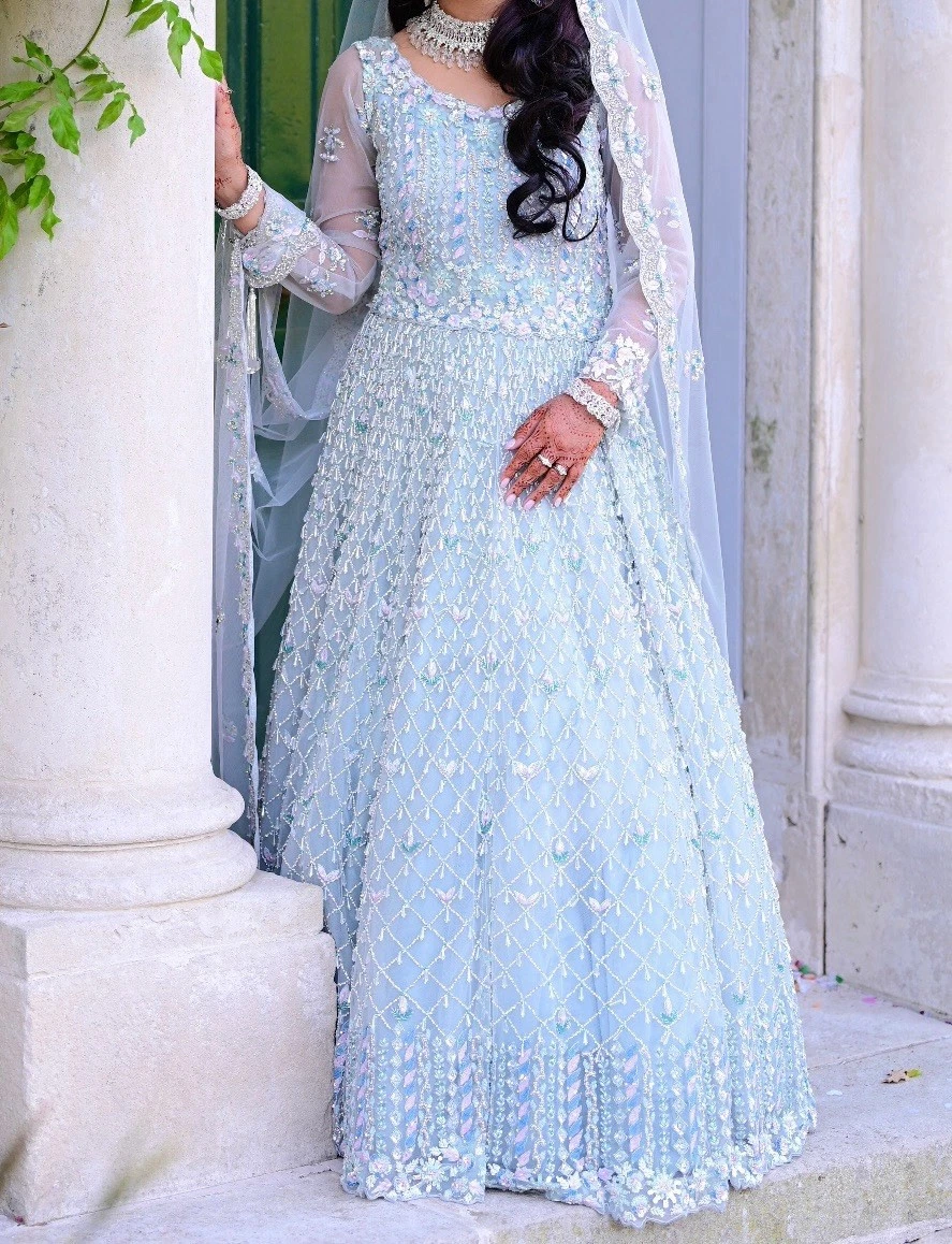 blue walima dress Larisa- Powder blue Pakistani Bridal Gown – Karigur