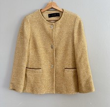 Zara Woman Tweed Blazer Jacket Size L Beige Tan Business Work Wear Classic
