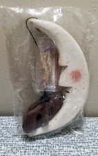 WOODEN MOOSE On CRESCENT MOON WALL HANGING Ornament Jointed Limbs