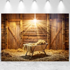 7X5Ft Christmas Nativity Scene Backdrop Birth of Jesus Manger Holy Family Photog