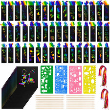 146 Pcs Rainbow Scratch Paper Art Kit with Stencils for Kids, DIY