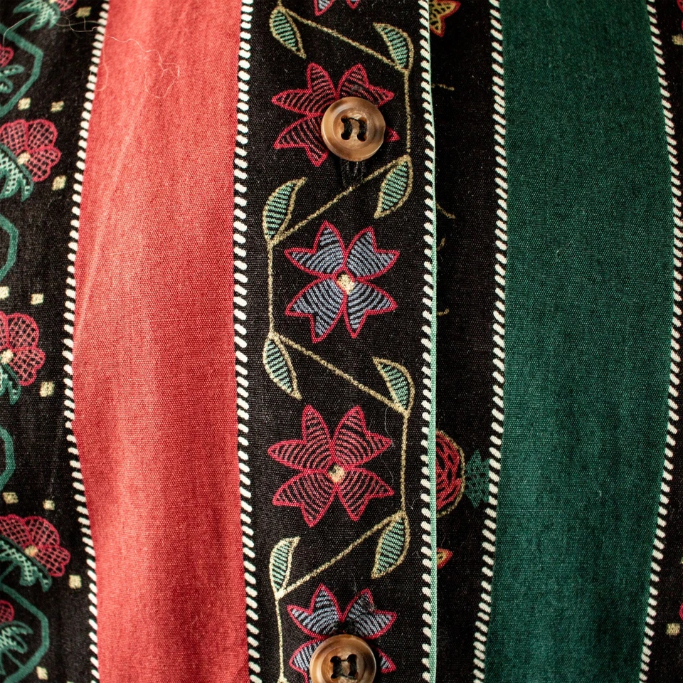 ESPIRIT Vintage Black Red Green Floral Striped Men Short Sleeve Shirt Size M - Image 3 of 4