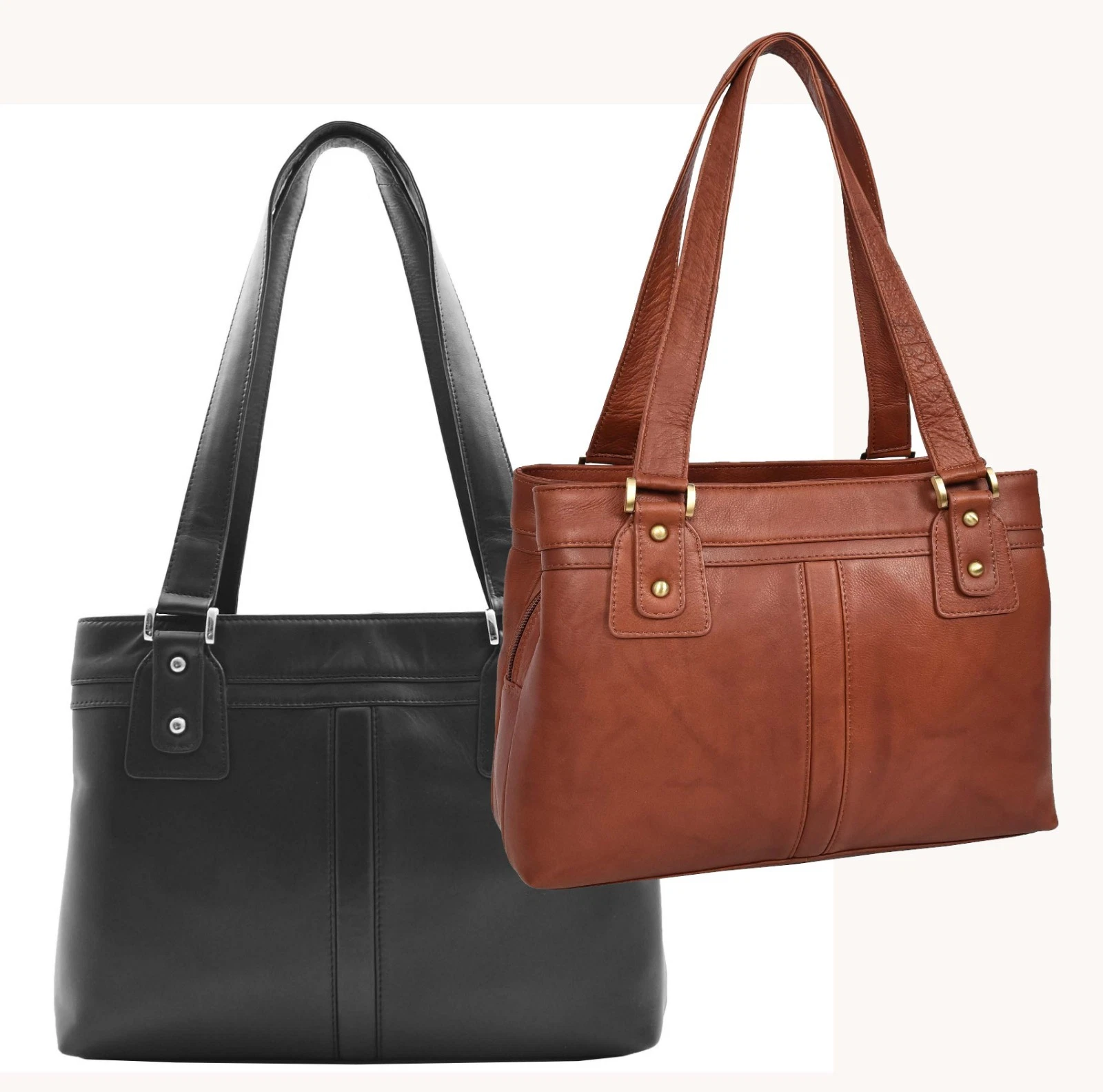 Womens Genuine Leather Shoulder Bag Organiser Handbag Ciro Black Brown