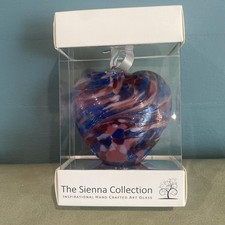 Art Glass Heart Shaped Ornament, Friendship Heart, Pink And Blue, 3  