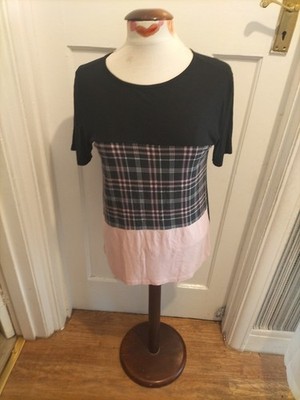 Kurzarm-T-Shirt Damen Größe 10 schwarz mit rosa Karos wählbar