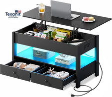 Coffee Table, Lift Top Coffee Table with 2 Drawers, LED Light, Large Storage and