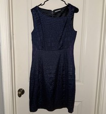 T Tahari Dress Textured Sheath Bodycon Navy Blue Sleeveless Cocktail Women's 10 