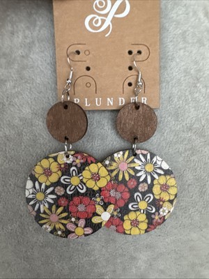 Plunder Design Fashion Trendy Jewelry Wood Flowers Daisy Drop Dangle Earrings