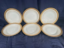 6 ASSIETTES CREUSES 23 CM EN PORCELAINE DE LIMOGES BLANCHES LISERES DORURE