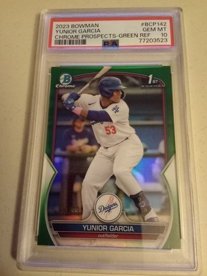 2023 Bowman Chrome Yunior Garcia #99/99 GREEN REFRACTOR #BCP142 Graded PSA 10