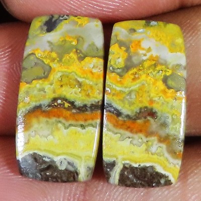 23.00 CT Bumble Bee Jasper Earring Pair Cushion Shape Gemstone 11x21x4 mm hj161