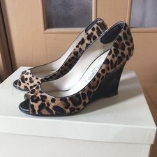 Rare Jimmy Choo Leopard Print Calf Hair Wedge Open Toe Pumps Size EU36/US6 Auth