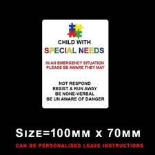 CHILD WITH SPECIAL NEEDS STICKER AWARENESS IN AN EMERGENCY STICKER SAFETY SIGN
