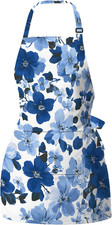 Cute Aprons for Women with 1 pocket, Cooking Kitchen Baking Blue Flowers