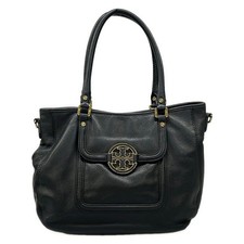 Tory Burch Black Leather Tote Bag Gold Hardware Magnetic Closure Shoulder Strap