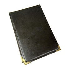 Leather Pocket Notebook Cover Warrant Card Holder Black Brass Corners Flip
