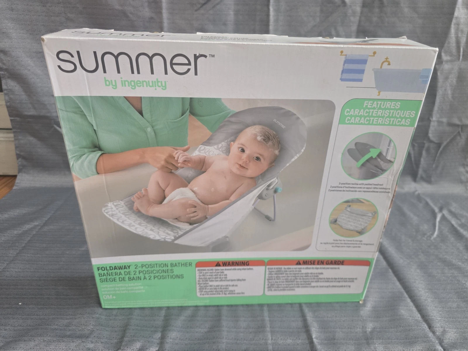 Summer Infant Deluxe Baby Bather Folding Bath Sling with 3 Position Recline NWT