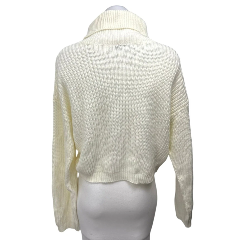 Boohoo Women's Cream White Chunky Knit Turtleneck Long Sleeve Sweater Top Size M - Image 2 of 4